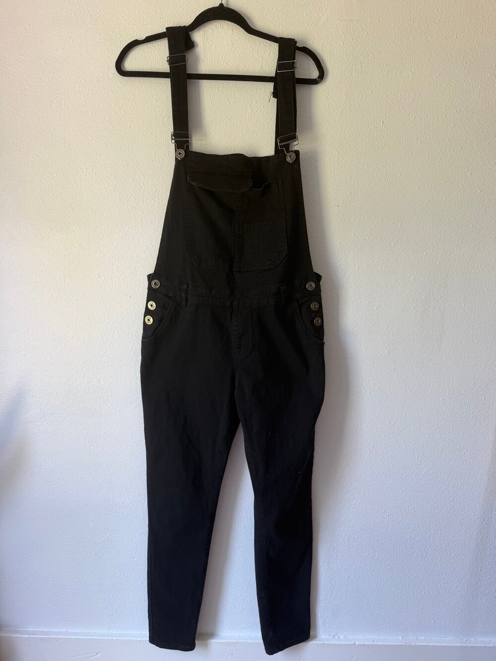 Romwe Black Cotton Blend Utility Bibs Utility Overalls Size Medium Adjustable